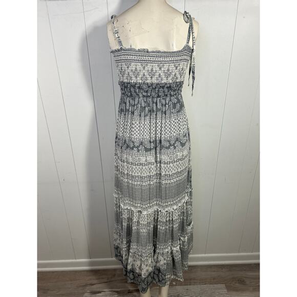 Vici gray and white smocked midi ruffled sundress with ruffle. Size S. - Picture 3 of 5